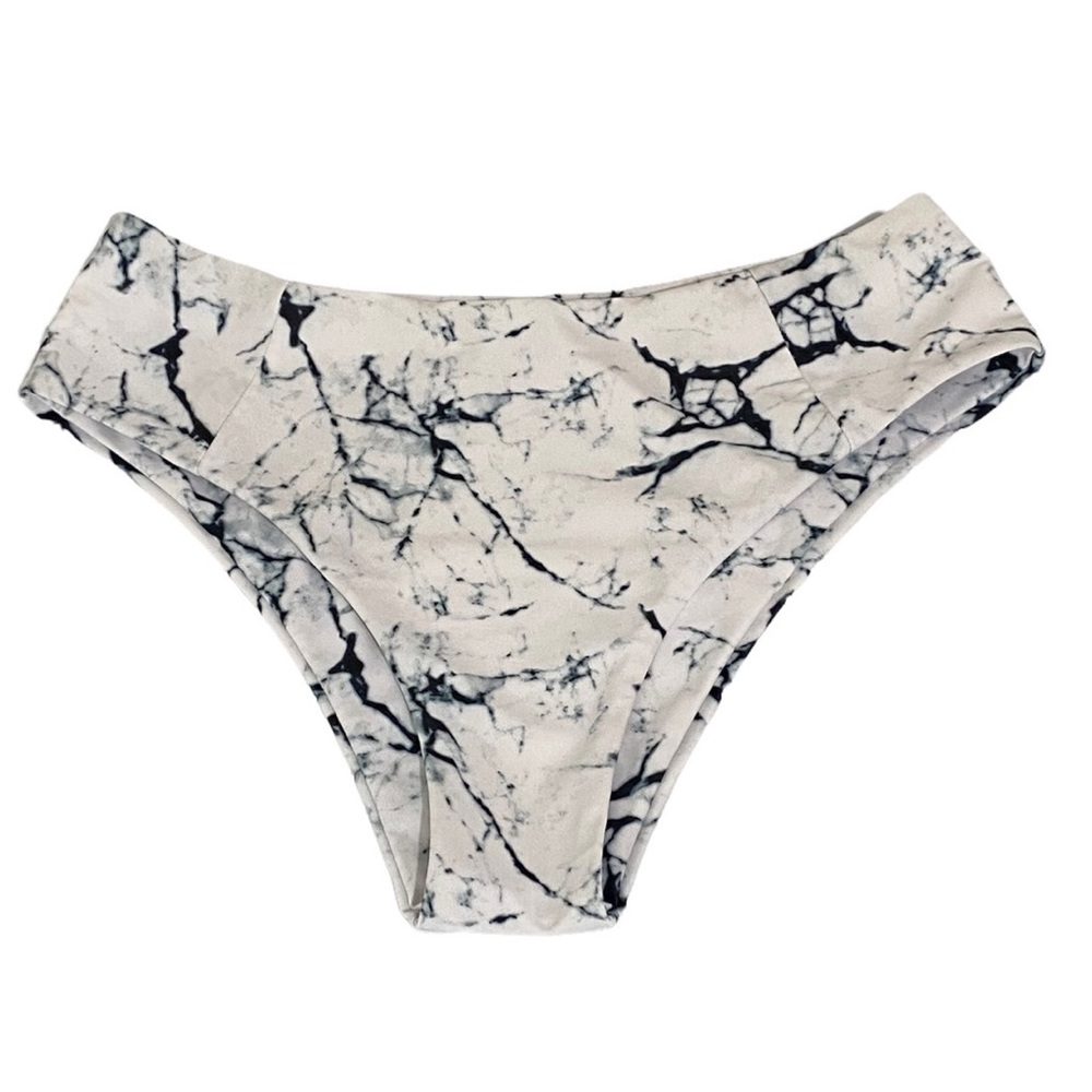 NWOT White Swim Bikini Bottoms Black Marble Tie Dye High Waist Cheeky